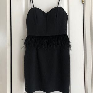Strapless black dress w/ feathers